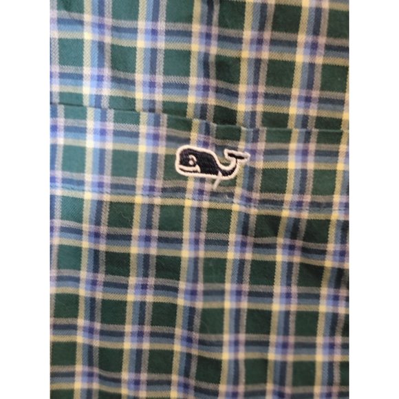 Vineyard Vines Slim Fit Tucker Shirt Size Large Whale Logo Green Blue Plaid - Picture 5 of 5